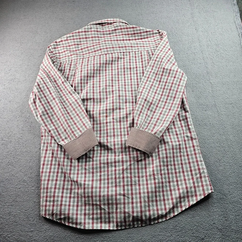 Nick Graham Dress Shirt Men's L Red Gray Gingham Modern Fit Collared Button Down